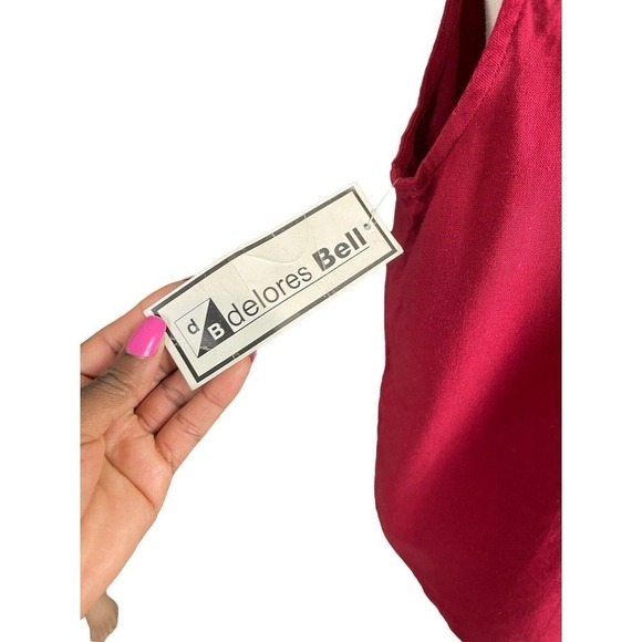 Vintage Delores Bell Top Sleeveless Size Medium Red and Gold Linen - Picture 9 of 9